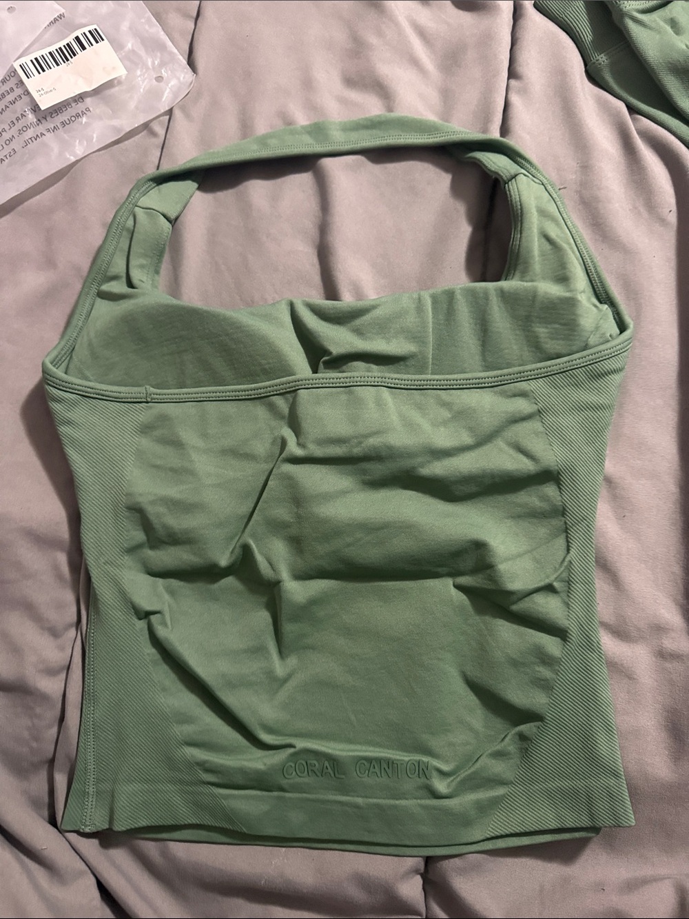 Green Ribbed Two-Piece Workout Set - Tank & High-Waist Shorts - Picture 8 of 11